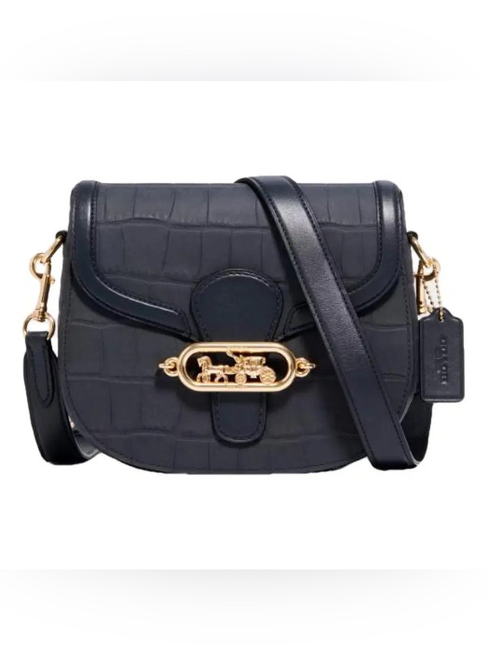 COACH Jade Saddle Bag Black Crocodile Embossed Leather Crossbody 91068